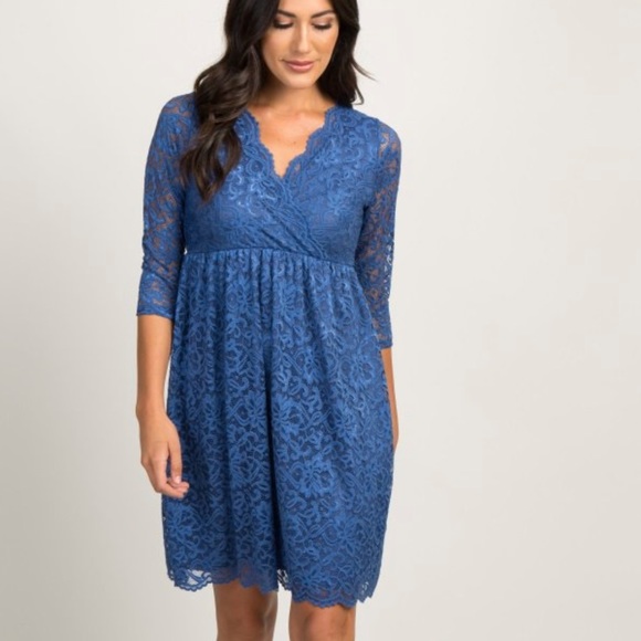 Pinkblush Dresses & Skirts - Pink Blush Faux Wrap 3/4 Sleeve Lace Overlay Dress